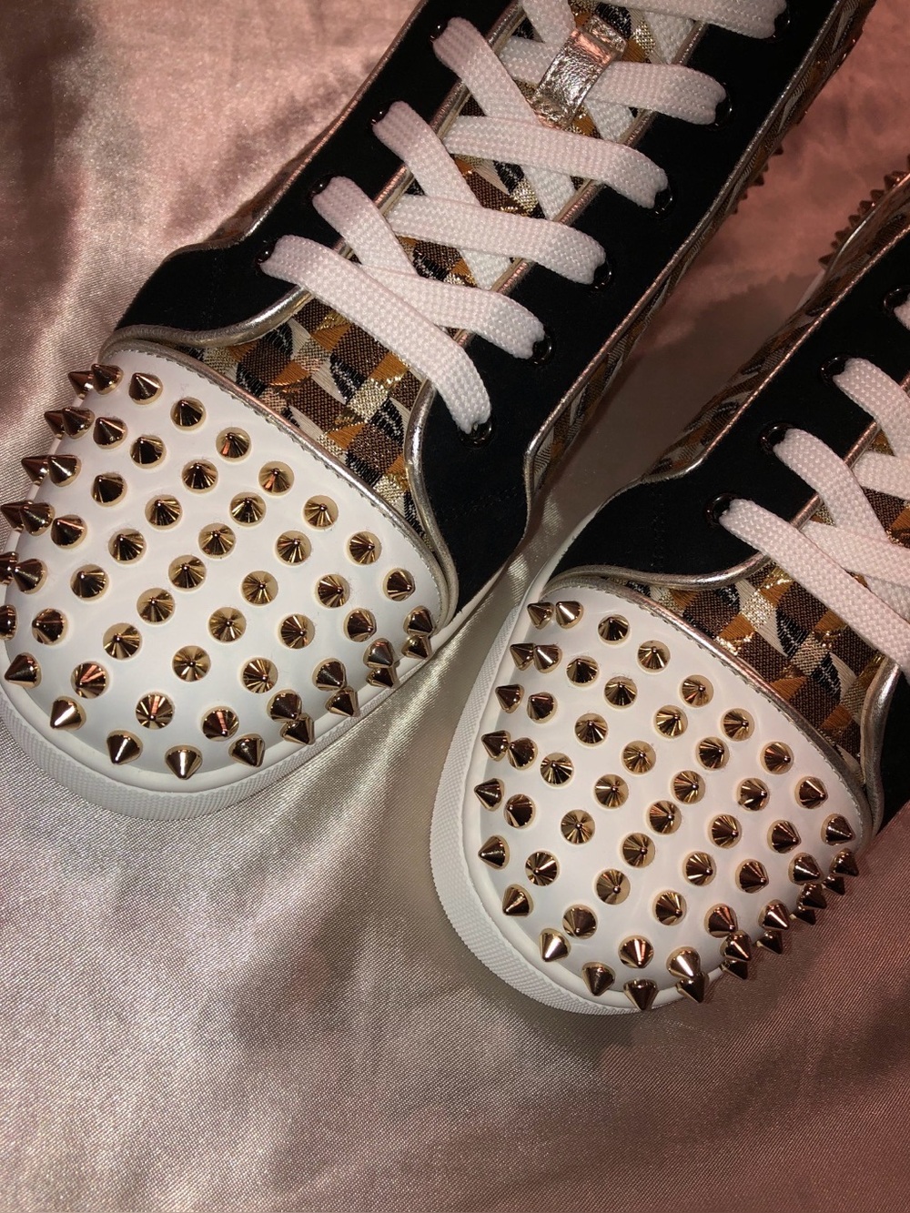 Christian LouBoutin Men’s High Top JacQ Mayfair Gold Sneakers - Picture 3 of 8